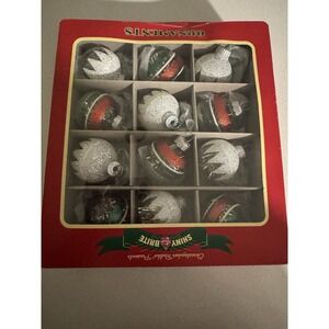 Christopher Radko Shiny Brite Box of 12 Tinseled 2" Christmas Ornaments (NEW/NIB